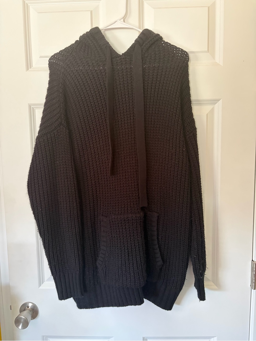 Women's Black Knit Hooded Sweater Pullover